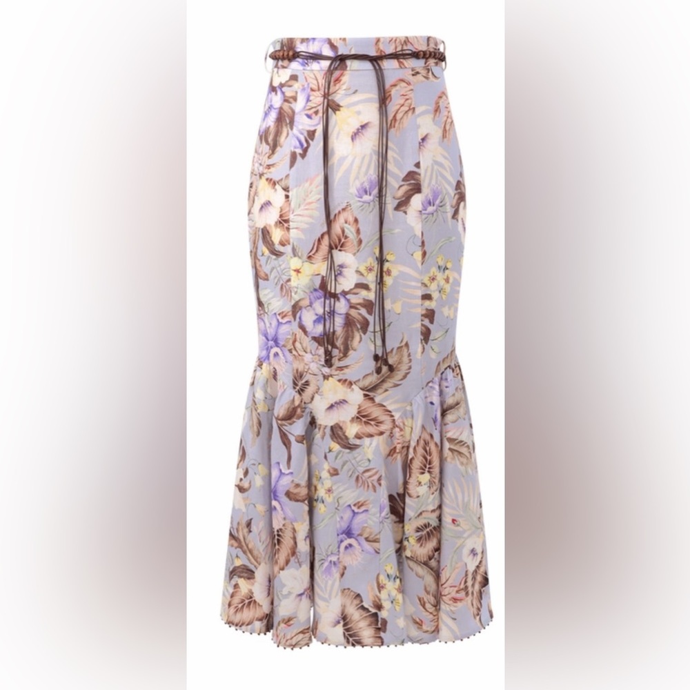 Zimmermann Coco Fit and Flare Floral Pring Skirt in Purple and Brown, Size 2